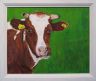 Dit is een koe van de maatschap Lootsma uit Goënga. Het was mijn eerste schilderstukje. Let ook op de horens van de koe, de Lootsma's zijn trots op hun volledig gehoornd vee.
Het doek heeft een afmeting van 40x50cm.